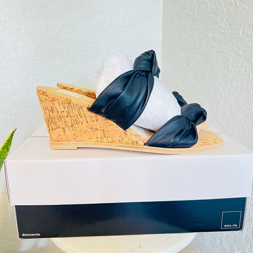 DOLCE VITA Naji Knotted Cork Wedge Mule Sandal,‎ Size 11, Black, NWT